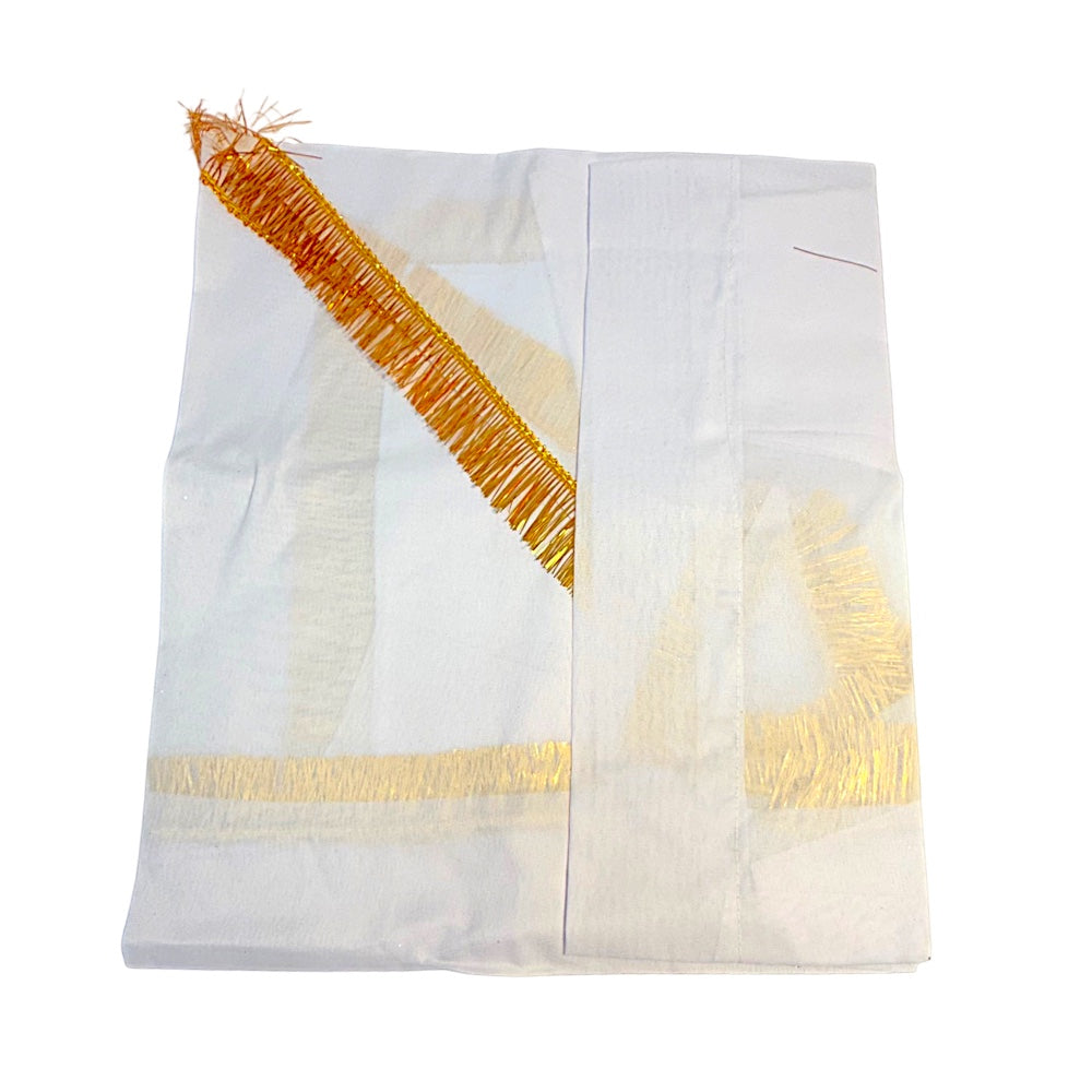 White Jhandi Flag with Surya — Devotional Prayer Flag with Gold Fringe | Surya Dev Jhandi for Mandir &amp; Outdoor Pole