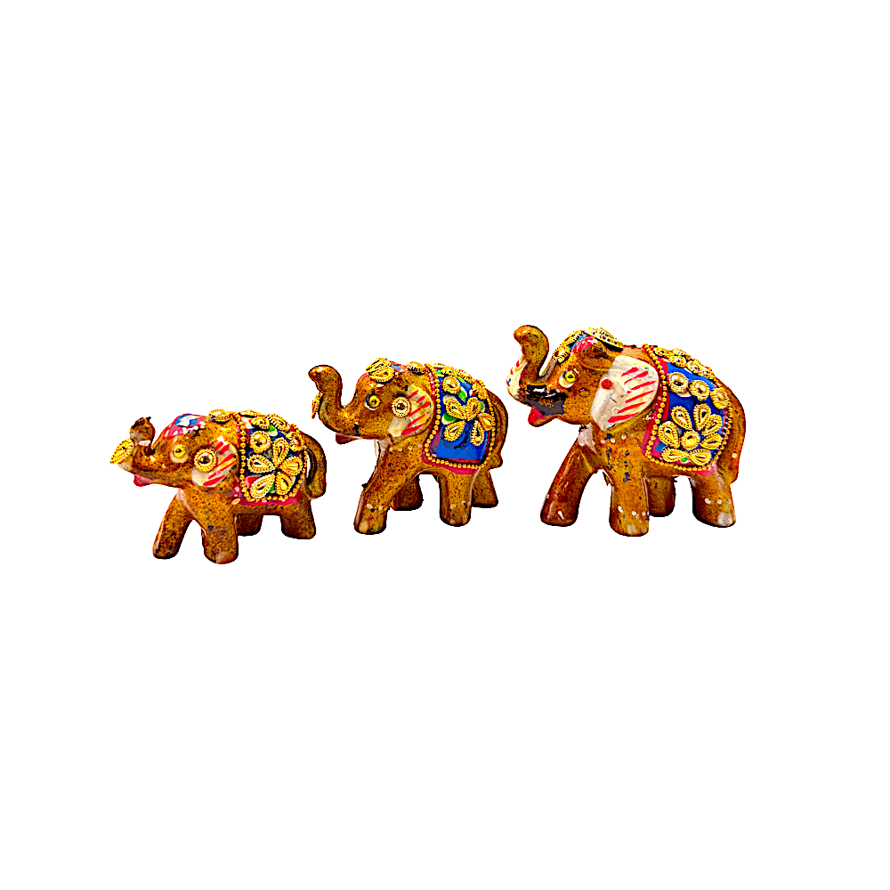 Set of 3 Adorned Elephants 4 Inch 3 Inch and 2 Inch Assorted Colors