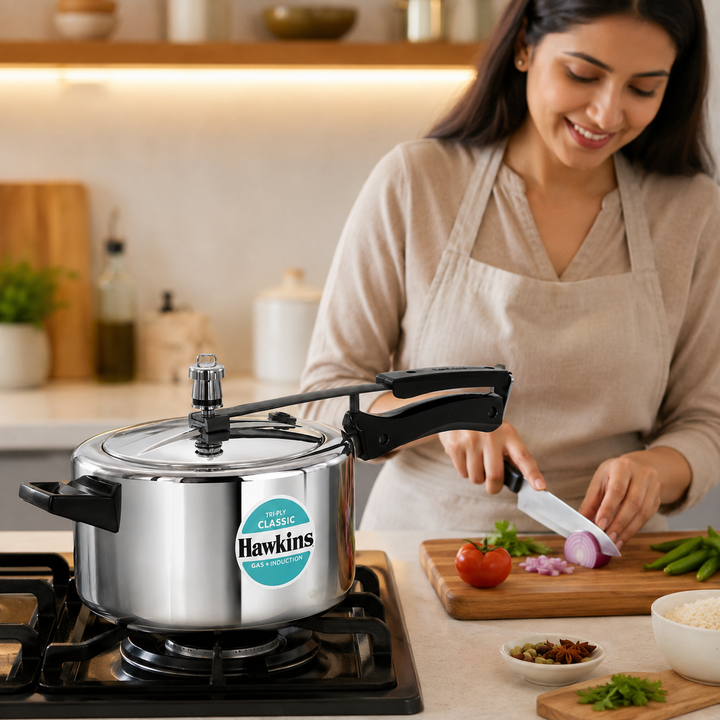 Hawkins Classic Tri-Ply Stainless Steel Pressure Cooker – 4 Liter | Induction Compatible