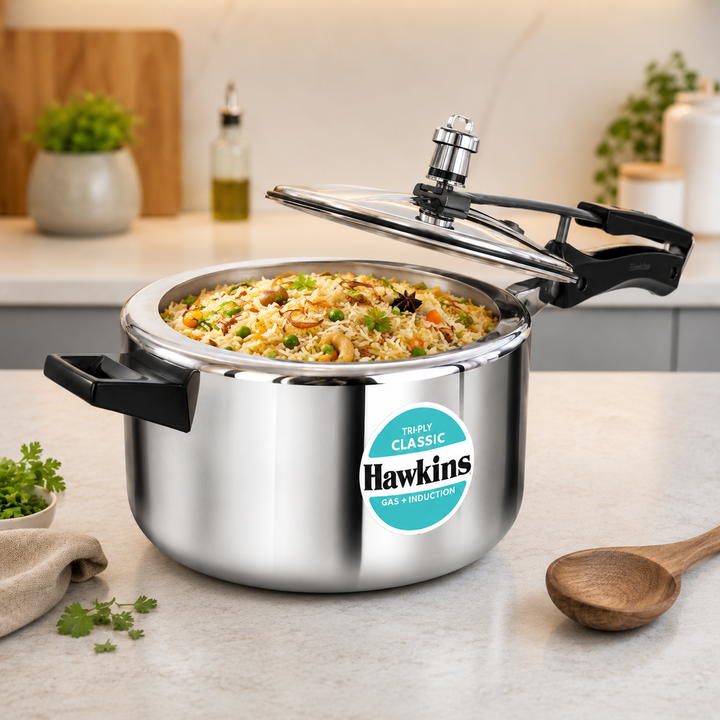 Hawkins Classic Tri-Ply Stainless Steel Pressure Cooker – 4 Liter | Induction Compatible