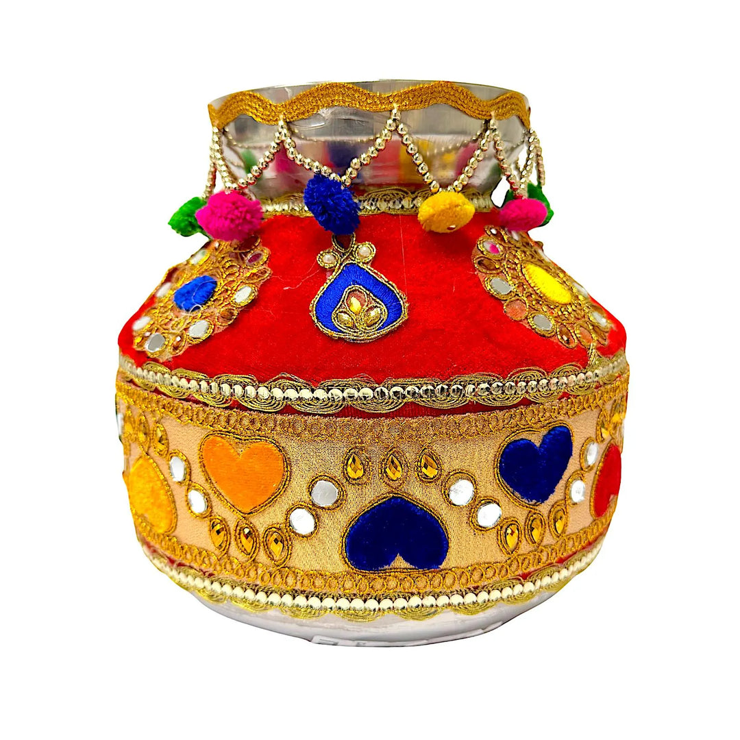 Festive Gharoli/Kalash. Cloth Exterior Decor, Steel Inside