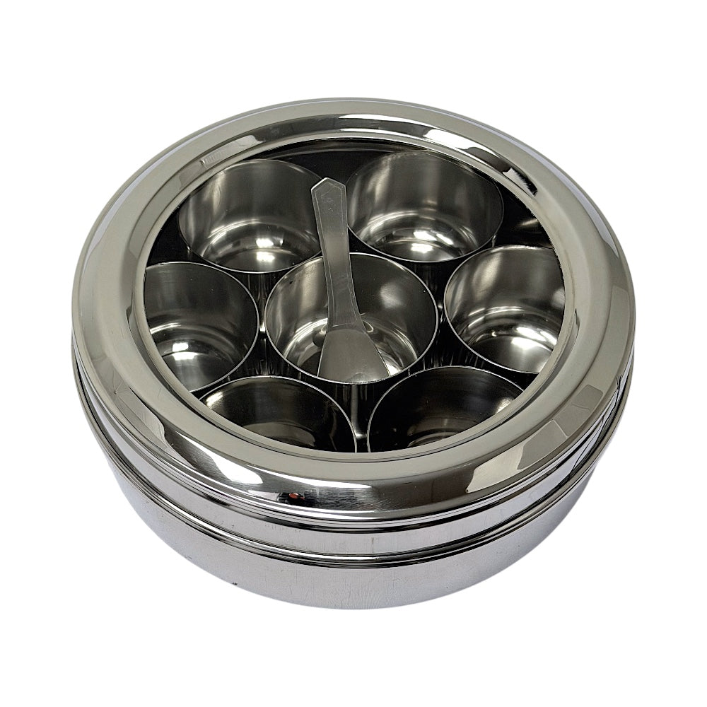 Stainless Steel See-Through Spice Box with Spoon, 7.5 Inch