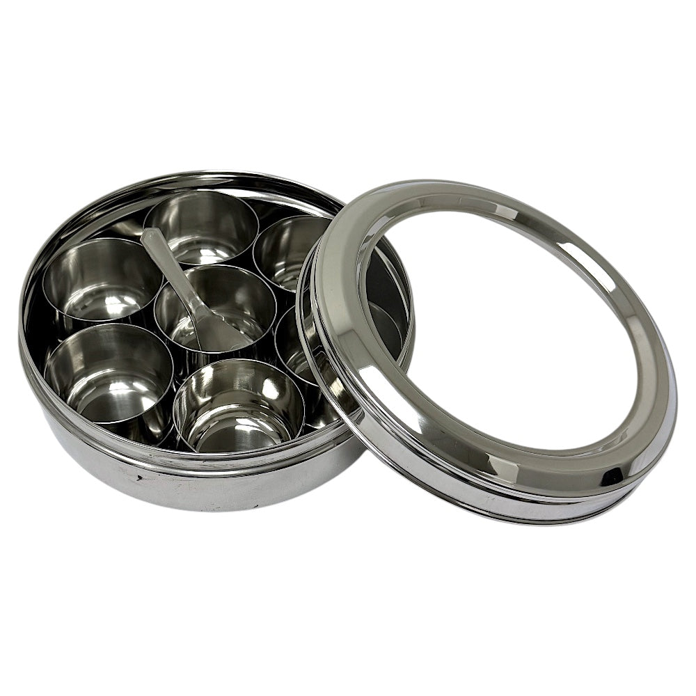 Stainless Steel See-Through Spice Box with Spoon, 7.5 Inch