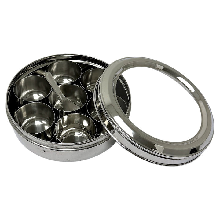 Stainless Steel See-Through Spice Box with Spoon, 7.5 Inch