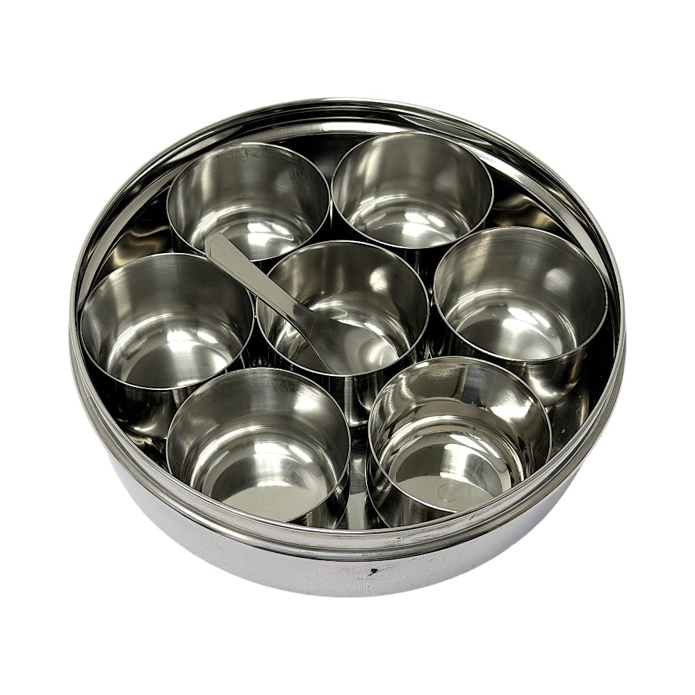 Stainless Steel See-Through Spice Box with Spoon, 7.5 Inch
