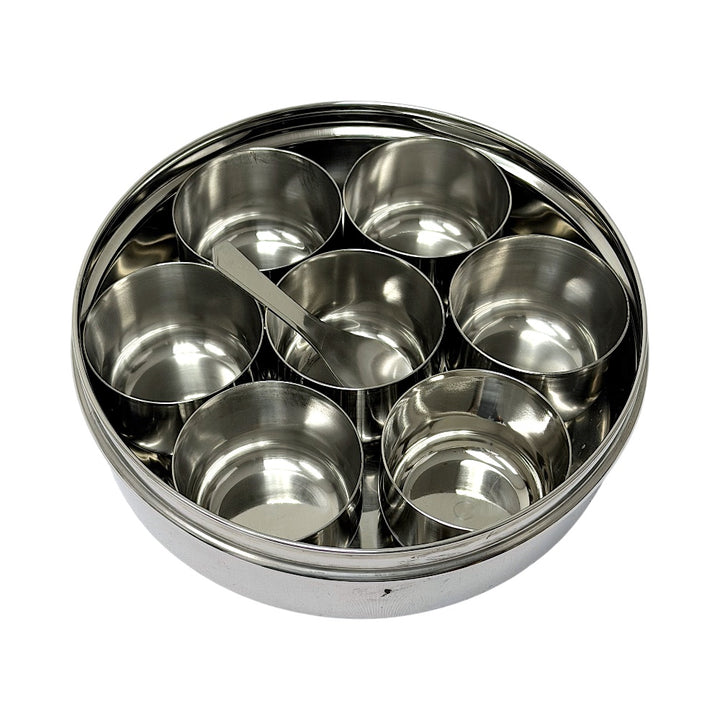 Stainless Steel See-Through Spice Box with Spoon, 7.5 Inch