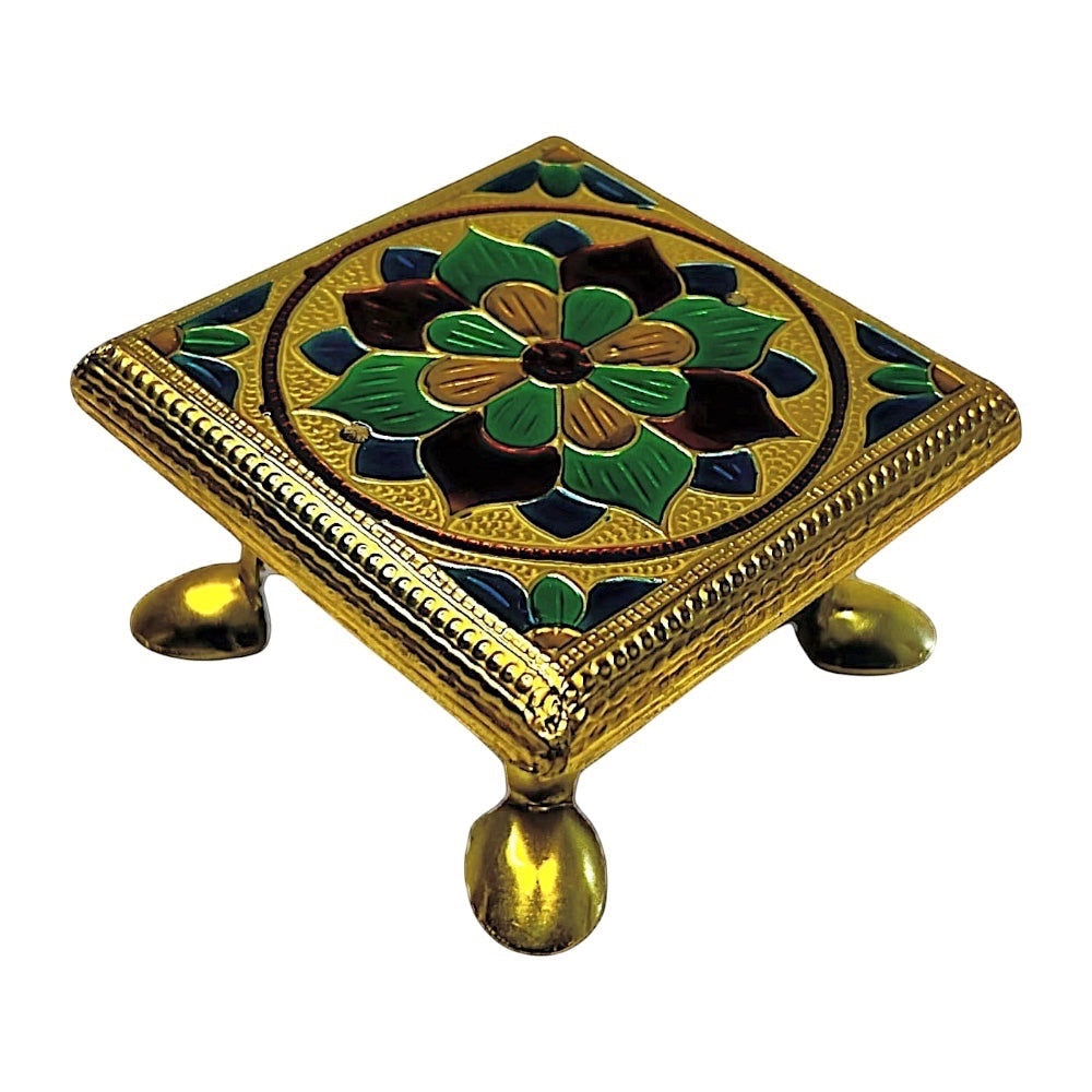Chauki (pedestle or Bajat) 4 Inch Square Brass Meena