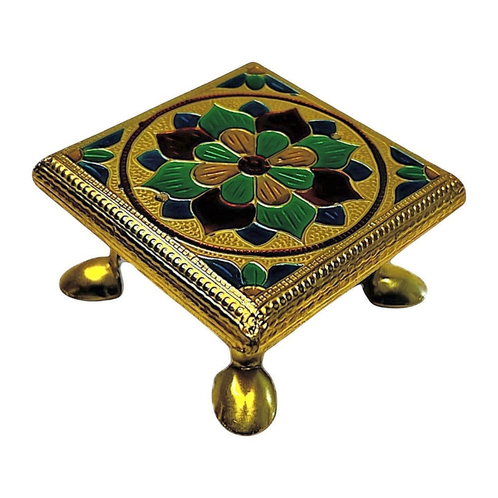 Chauki (pedestle or Bajat) 4 Inch Square Brass Meena