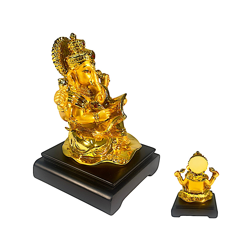 Ganesh in Gold on a Pedestal- 7 Inch Idol - view 2