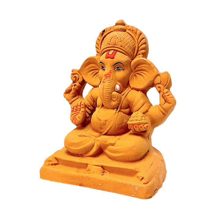 Eco Friendly Ganesha 8" — Natural Terracotta Clay Ganpati Murti