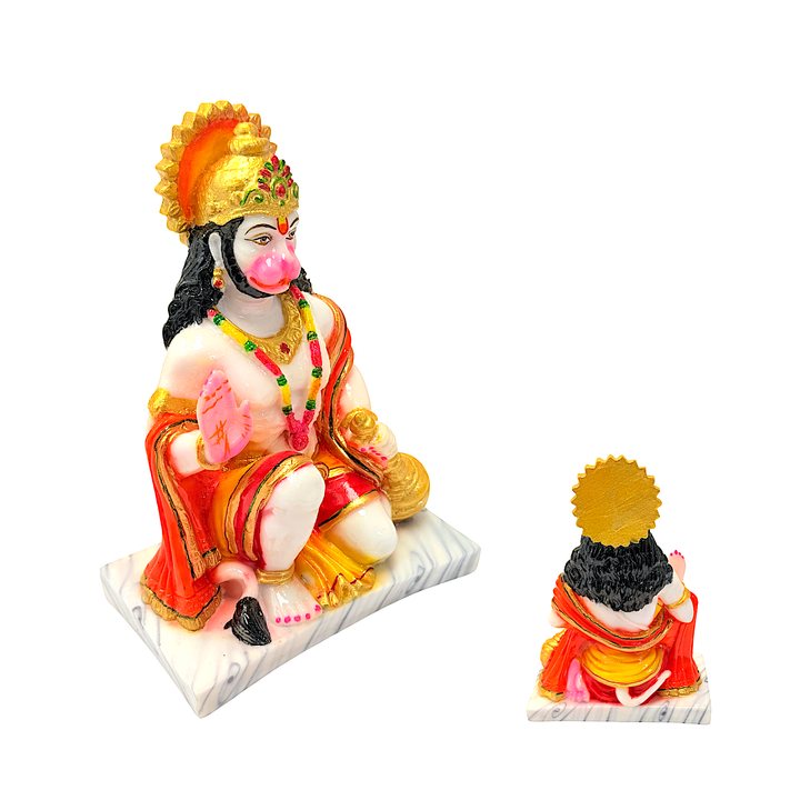 Lord Hanuman Blessing, Colorful Marble Dust, 9 Inch Idol - view 2