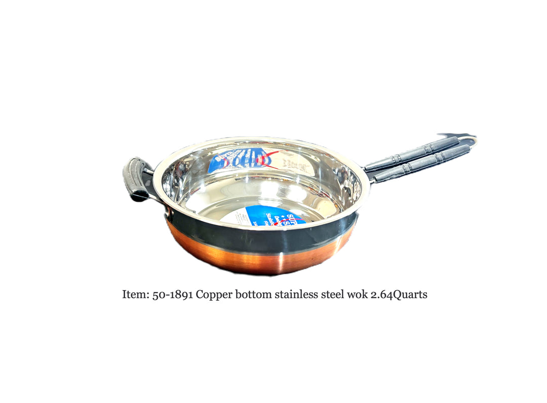 Wok Copper Bottom/stainless Steel H 3.25 Inch Dia 9.5 Inch 2.5liter (2.64qt)
