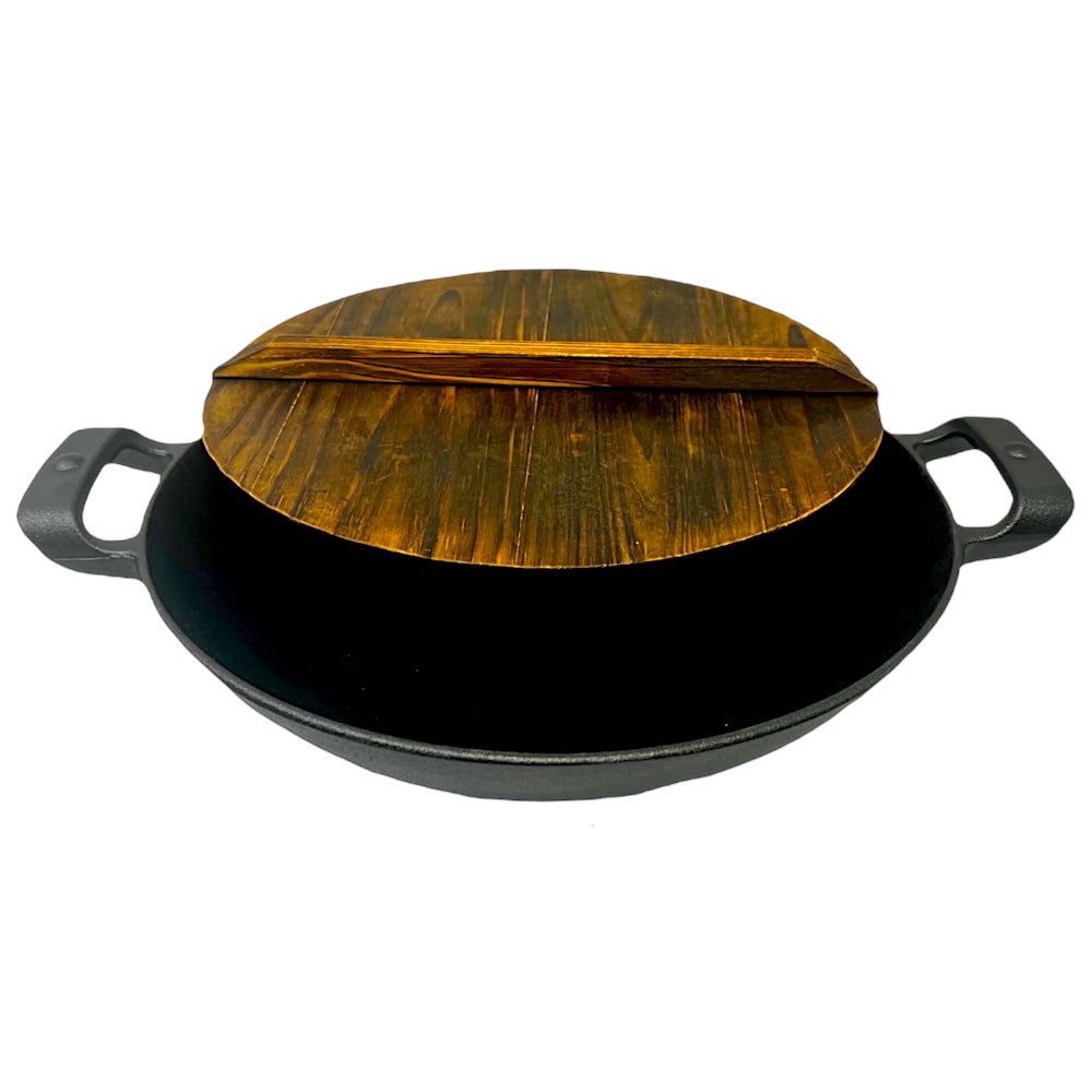 Cast Iron Wok (heavy) with Wooden Lid 12.0 Inchdia