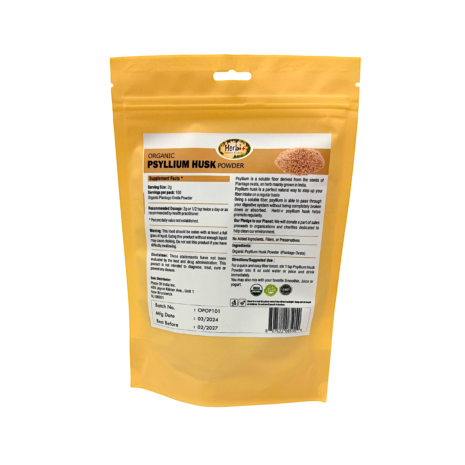 Organic Herbi Plus Psyllium Husk Powder 200 g 7 oz - view 2