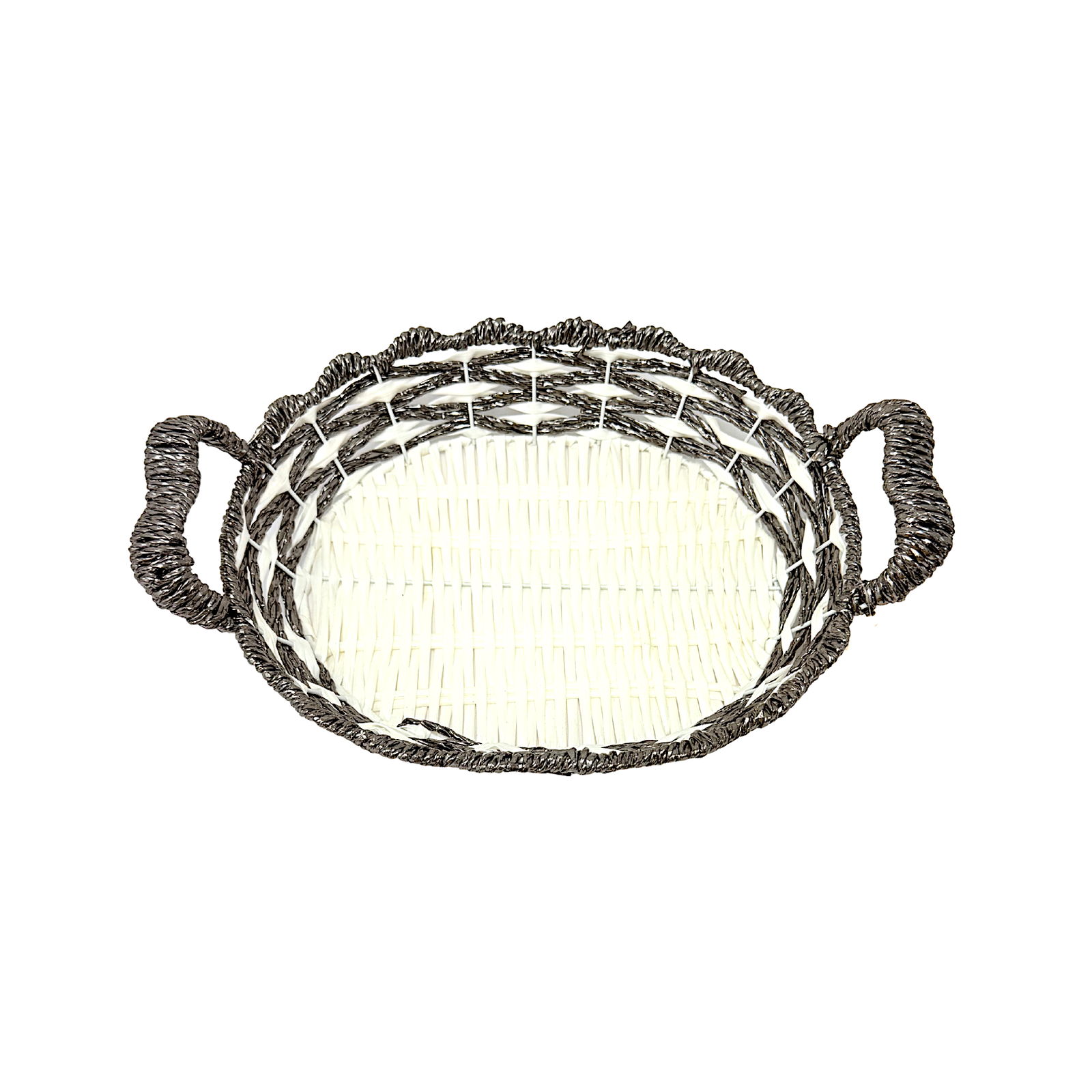 Mkaurs Oval Woven White and Metallic Bronze Wicker Basket with Handles