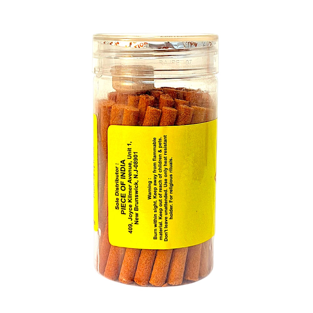 Durga dhoop jar back label showing net weight 100 g and jasmine fragrance