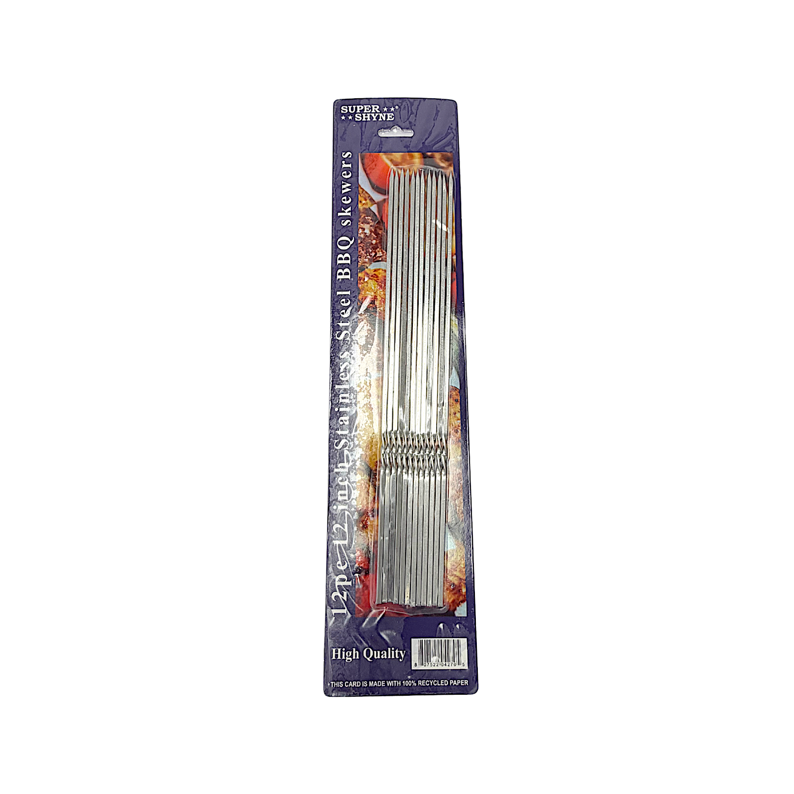 12 pc Stainless Steel BBQ Skewers, 12 Inch