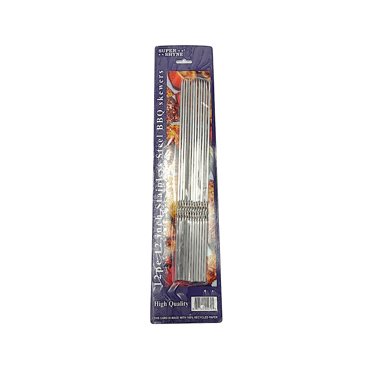 12 pc Stainless Steel BBQ Skewers, 12 Inch
