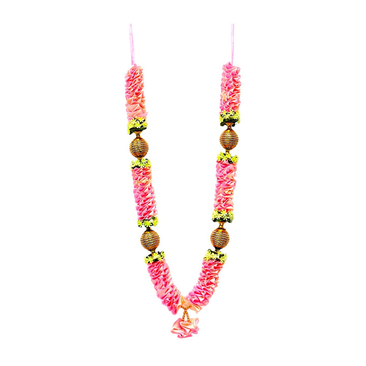 Artificial Floral Garland with Gold Beads, 24 Inch Indian Puja Mandir Garland, Festival Wedding Decor
