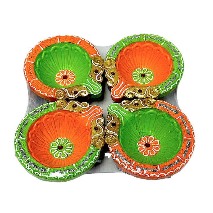 Colorful set of 4 Diyas, double Haathi