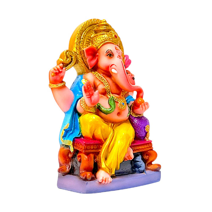 Lord Ganesha on throne, colored, 6 inches