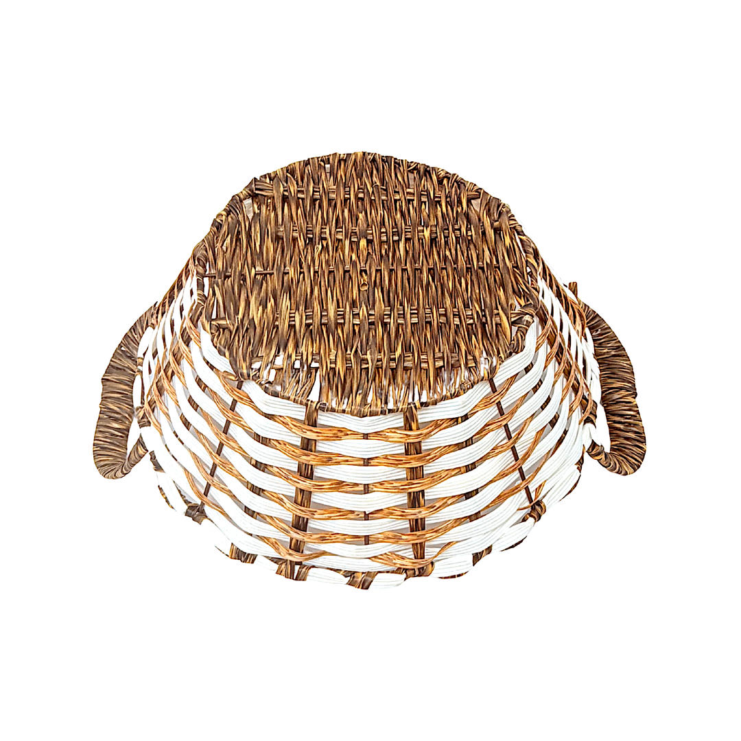 Mkaurs Round Woven Offwhite and Brown Wicker Basket with Handles - view 2