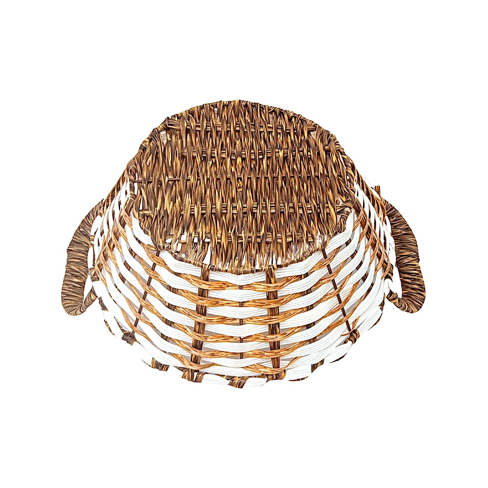 Mkaurs Round Woven Offwhite and Brown Wicker Basket with Handles - view 2