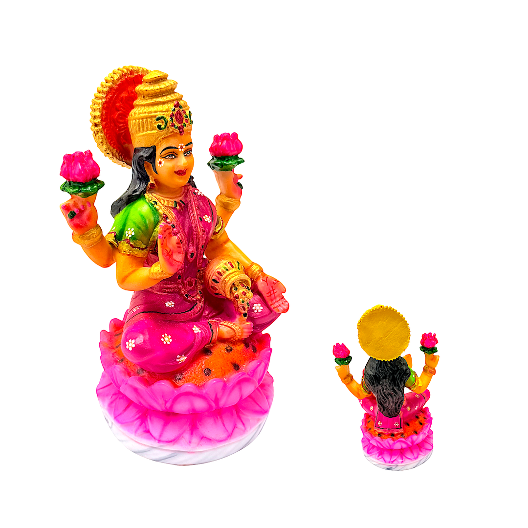 Goddess Laxmi, Pink Colorful Marble Dust, 8 Inch Idol - view 2