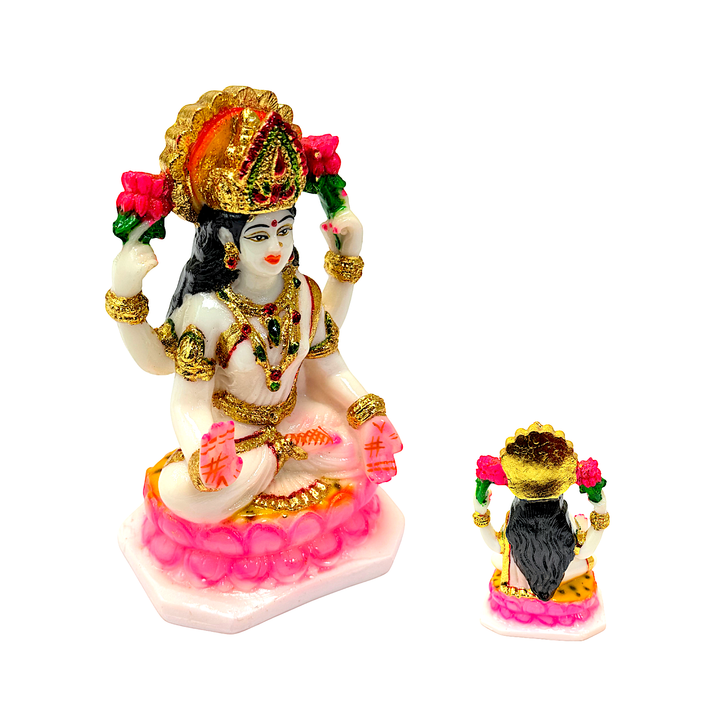 Goddess Laxmi, White and Gold Marble Dust, 6 Inch Idol - view 2