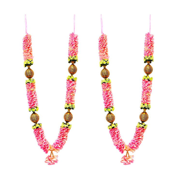 Artificial Floral Garland with Gold Beads, 24 Inch Indian Puja Mandir Garland, Festival Wedding Decor