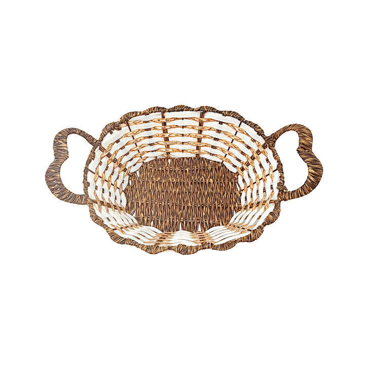 Mkaurs Oval Woven Offwhite and Brown Wicker Basket with Handles