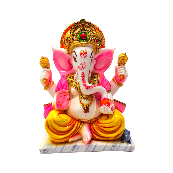 Lord Ganesha Statue, Colorful Marble Dust, 12 Inch