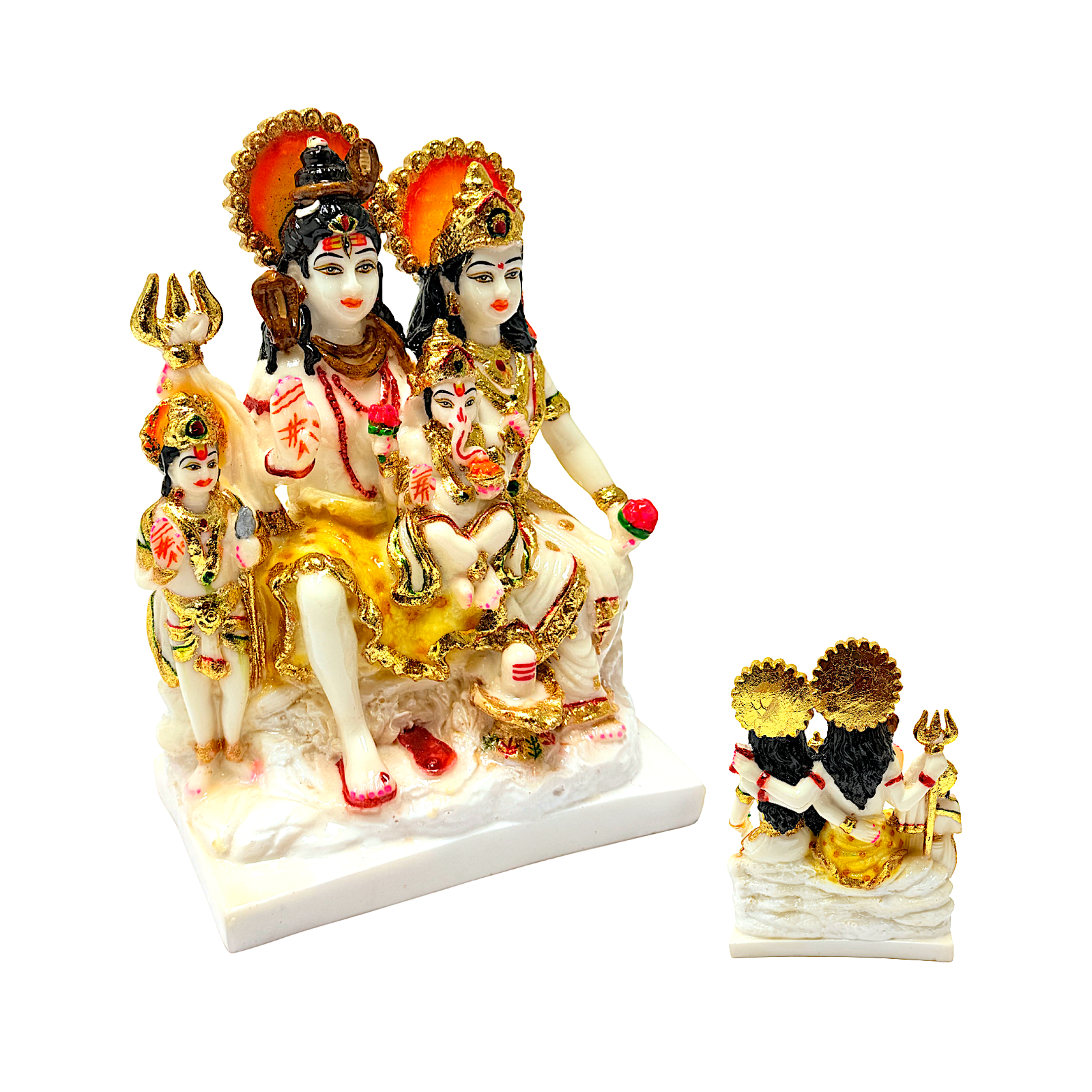 LordShiva Family White and Gold, Colorful Marble Dust, 9 Inch Idol - view 2