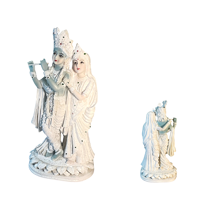 White Decorated Standing Radha Krishna- 13 Inch Idol - view 2