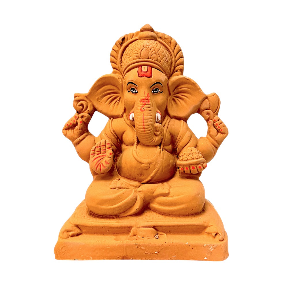 Eco Friendly Ganesha 8" — Natural Terracotta Clay Ganpati Murti