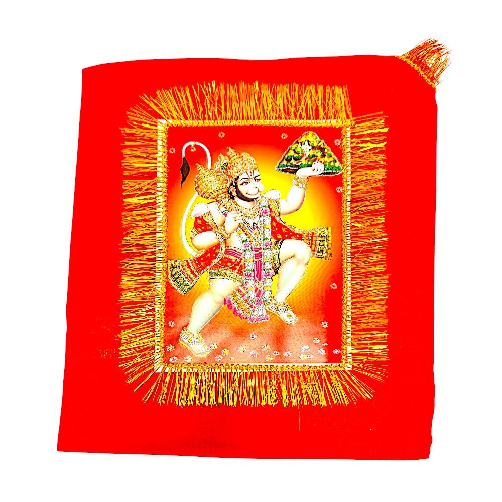 Red Jhandi Flag with Hanuman — Devotional Prayer Flag with Gold Fringe | Hanuman Jhandi for Mandir &amp; Outdoor Pole