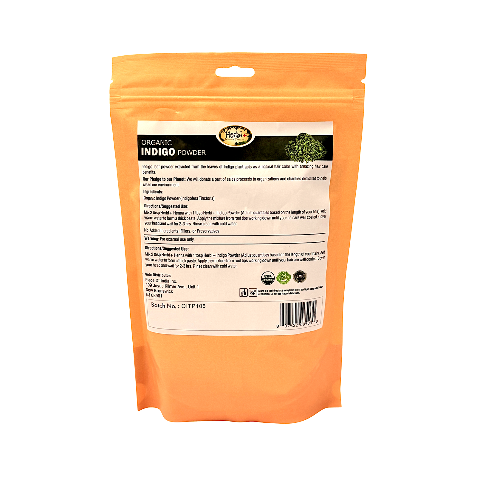 Organic Herbi Plus Indigo Powder for Hair 200 g 7 oz - view 2