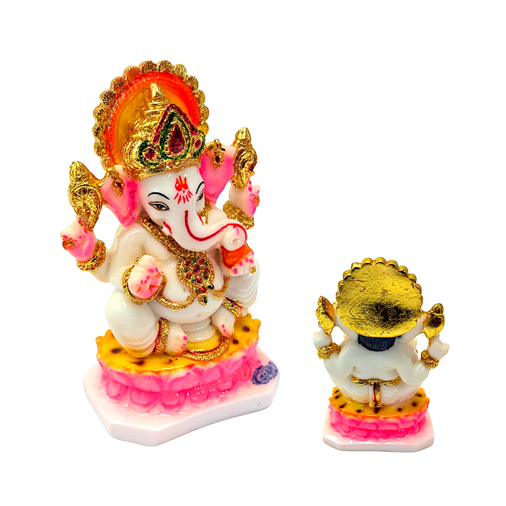 Lord Ganesha, White and Gold Marble Dust, 6 Inch Idol - view 2