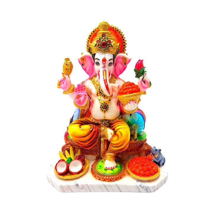 Lord Ganesha Statue, Colorful Marble Dust, 12 Inch