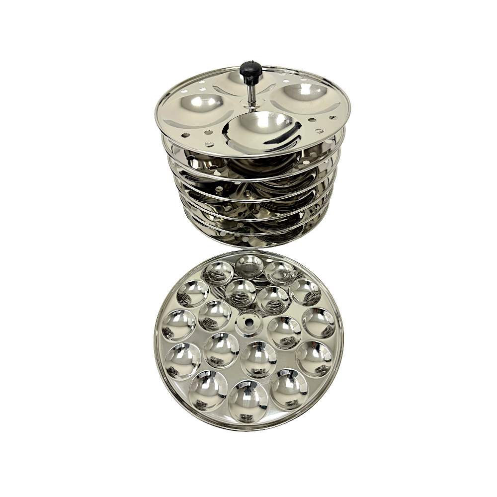 Stainless Steel Idli Stand 6 Plates (Makes 24 idli) Large Size +free Mini Idli Plate