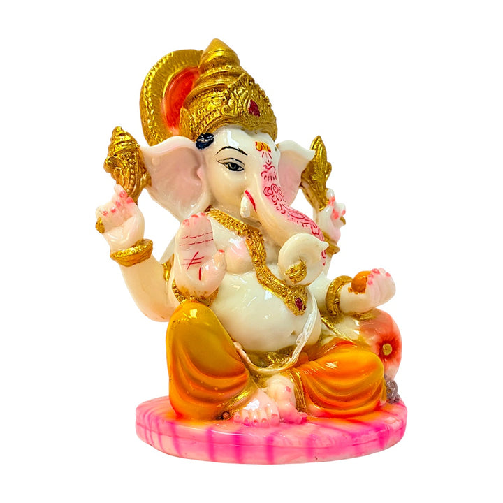 Lord Ganesha idol, marble dust colored and gold, 7 inches