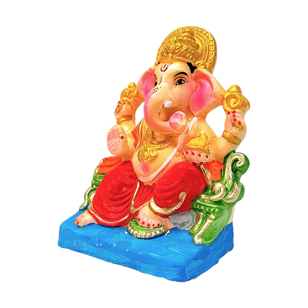 Eco Friendly Ganesha 8" — Clay Ganpati Murti with Gold Mukut