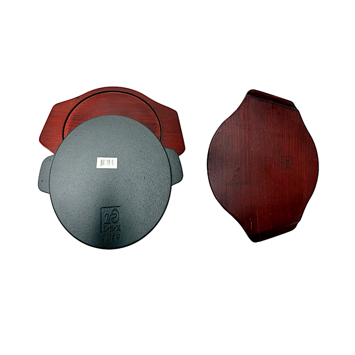 Sizzler Cast Iron Round with Handles and BBQ Lines Dia: 9.5 Inch Wood Base - view 2