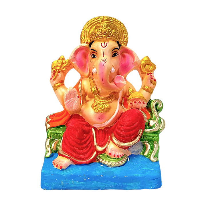 Eco Friendly Ganesha 8" — Clay Ganpati Murti with Gold Mukut