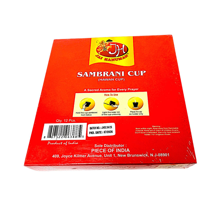 Sambrani cup box back with how to use steps, 12 pcs, and barcode