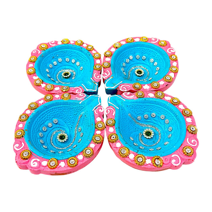 4 pc  Deco Diya Shk PKT (J) with jewels, assorted colors