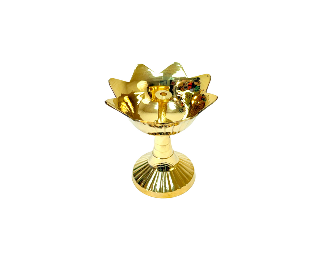 Lotus Stand Brass 4 Inch Akhand (Burns all night)