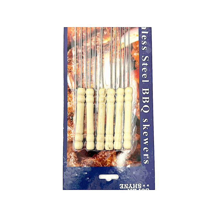 12 pc Stainless Steel BBQ Skewers, 12.5 Inch with Wooden Handle - view 2