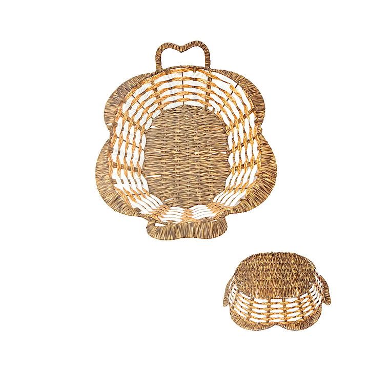 Mkaurs Rectangular Flower Woven Offwhite and Brown Wicker Basket with Handles - view 2
