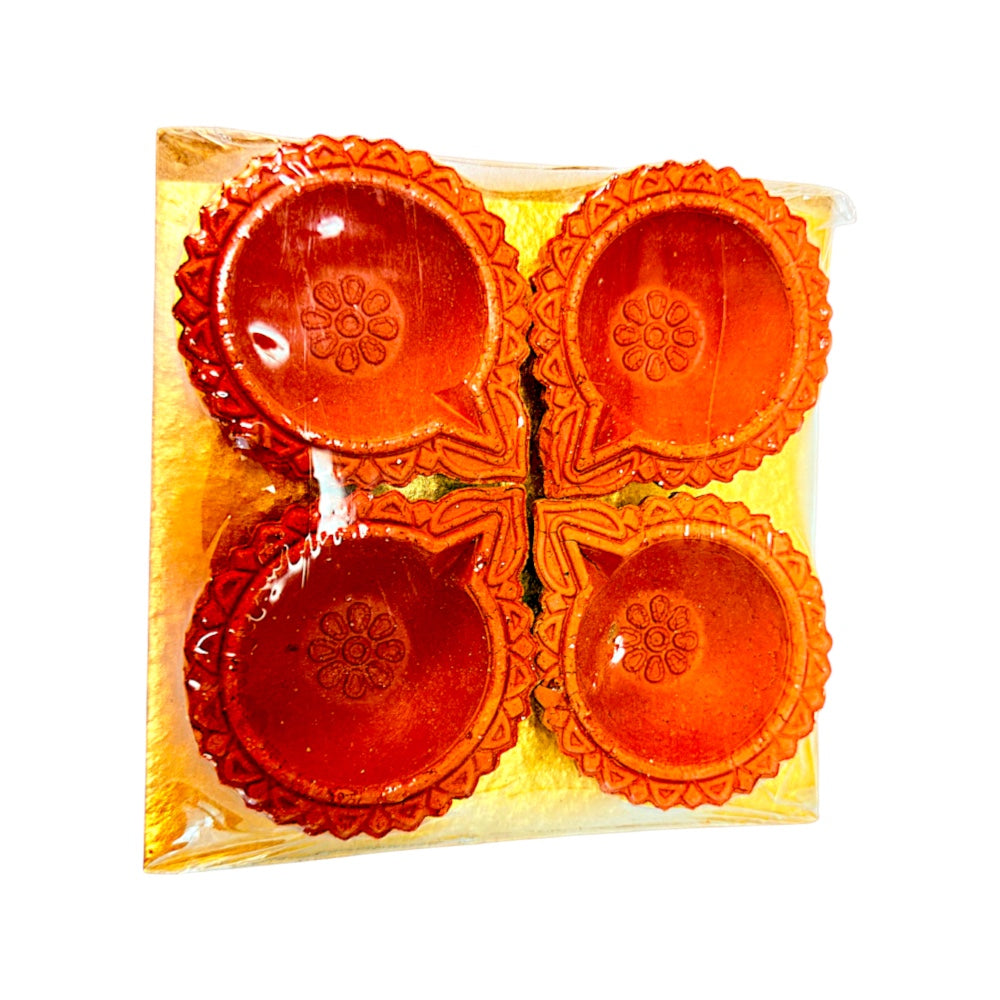 4 pack natural clay diyas, design may vary